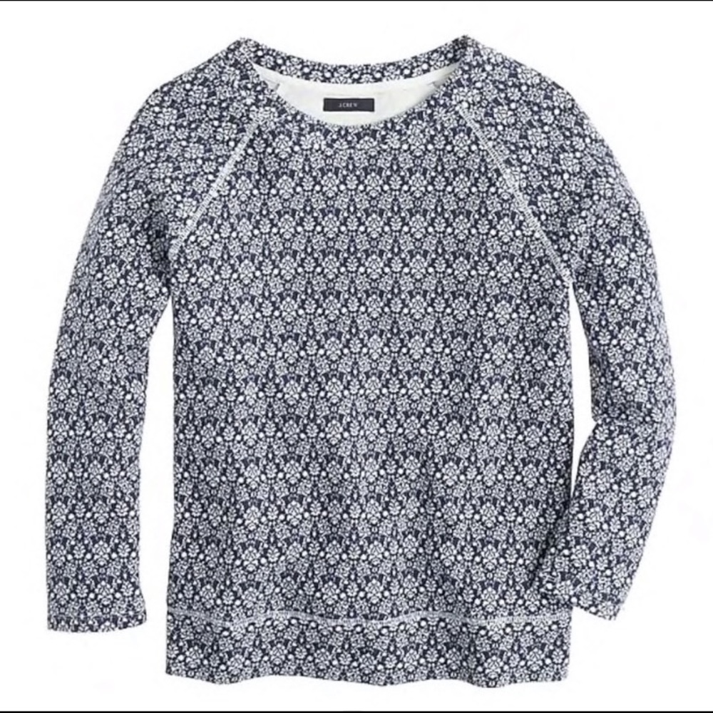 J Crew Blue White Demask Jacquard Sweater Pullover